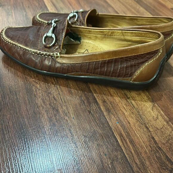 MARTIN DINGMAN Brown Leather Loafers with Silver Detailing SIZE 11.5